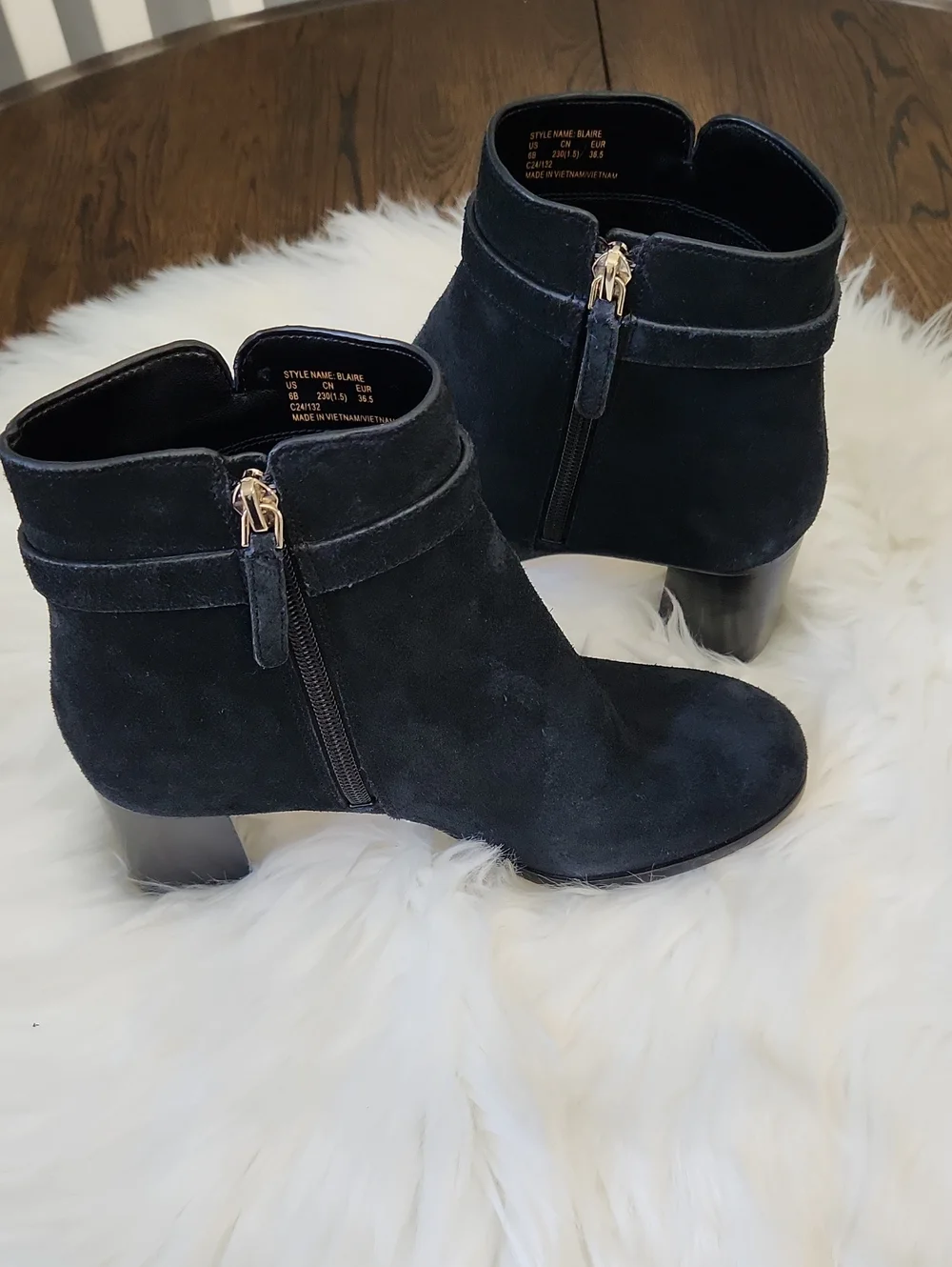 Kate Spade NY Blaire Suede Block Heel Ankle Boots Sz.6 B Black